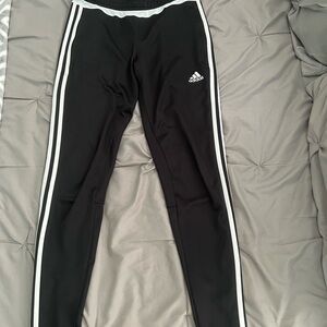 Adidas Black and White Pants with Signature Stripes